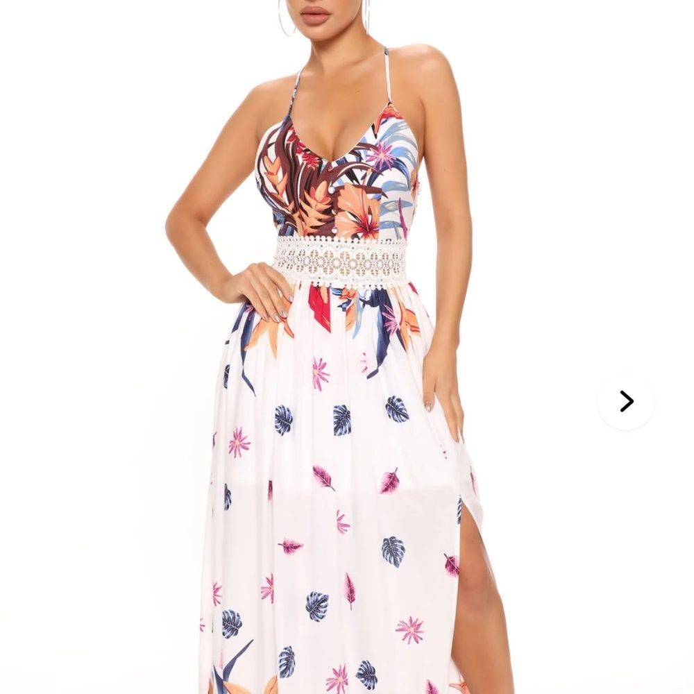 White print with colors Maxi dress